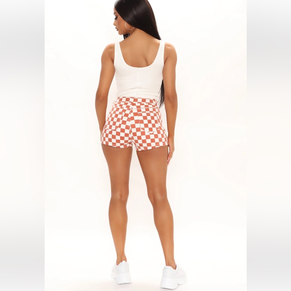 Checkered Pitstop Denim Shorts - Rust Size 7 - Picture 2 of 6